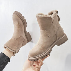 Women's Faux Suede Fleece-Lined Ankle Boots | Cozy Slip-On Winter Booties 0