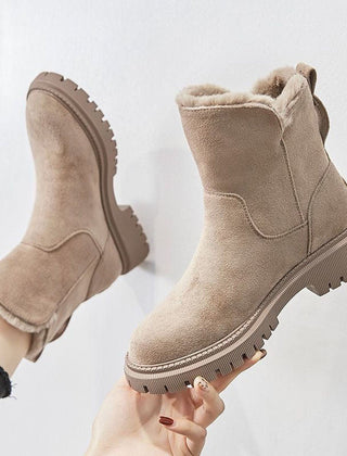 Women's Faux Suede Fleece-Lined Ankle Boots | Cozy Slip-On Winter Booties 0