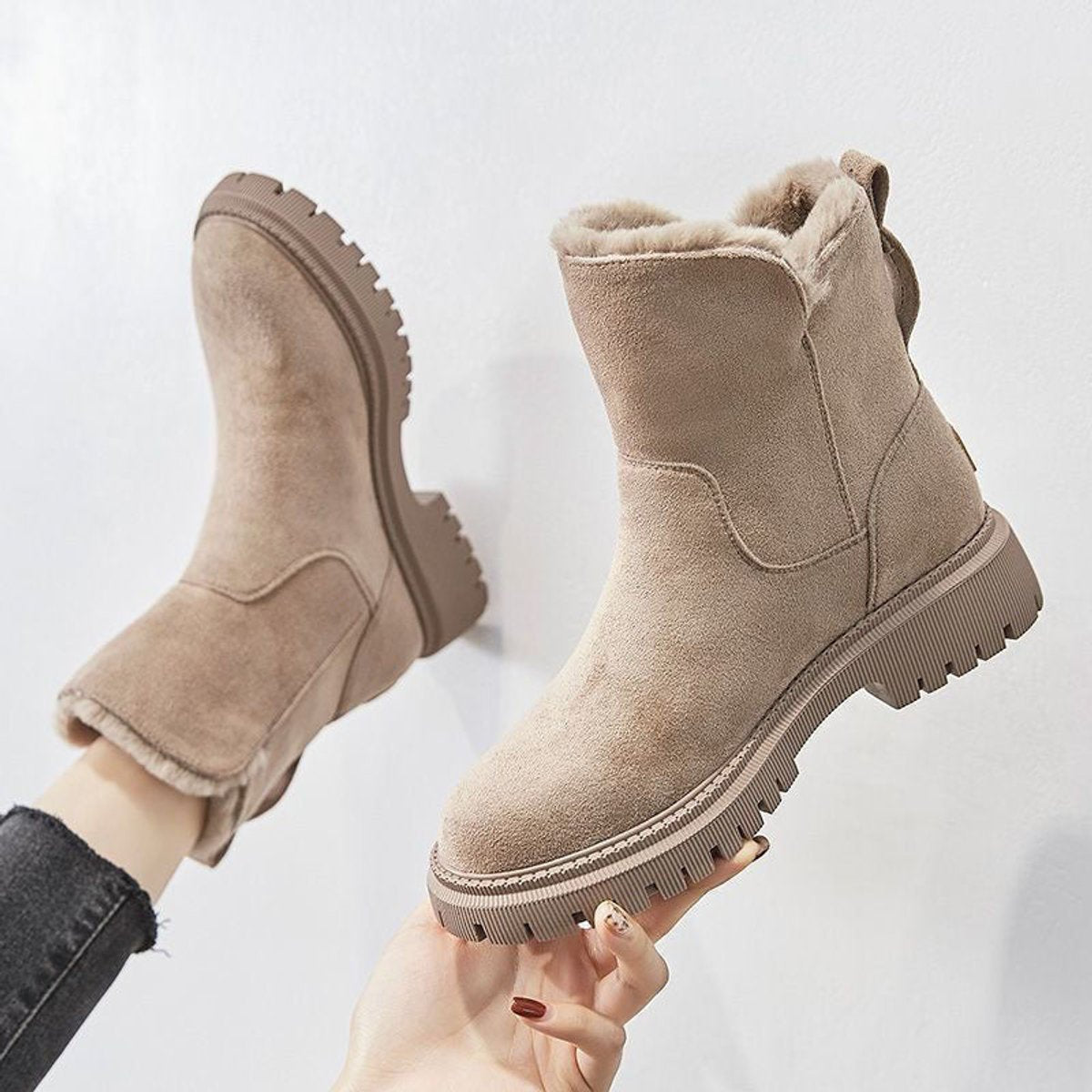 Women's Faux Suede Fleece-Lined Ankle Boots | Cozy Slip-On Winter Booties 0