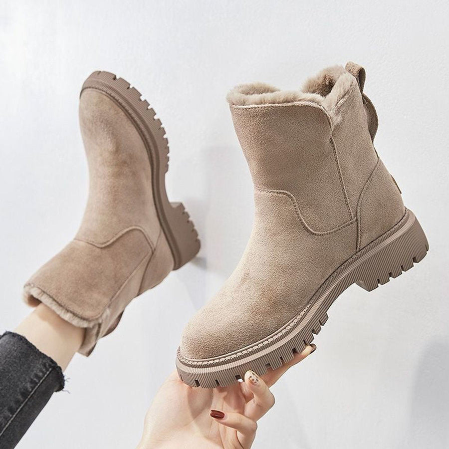 Women's Faux Suede Fleece-Lined Ankle Boots | Cozy Slip-On Winter Booties 0