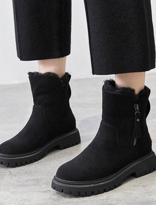 Women's Faux Suede Fleece-Lined Ankle Boots | Cozy Slip-On Winter Booties 1