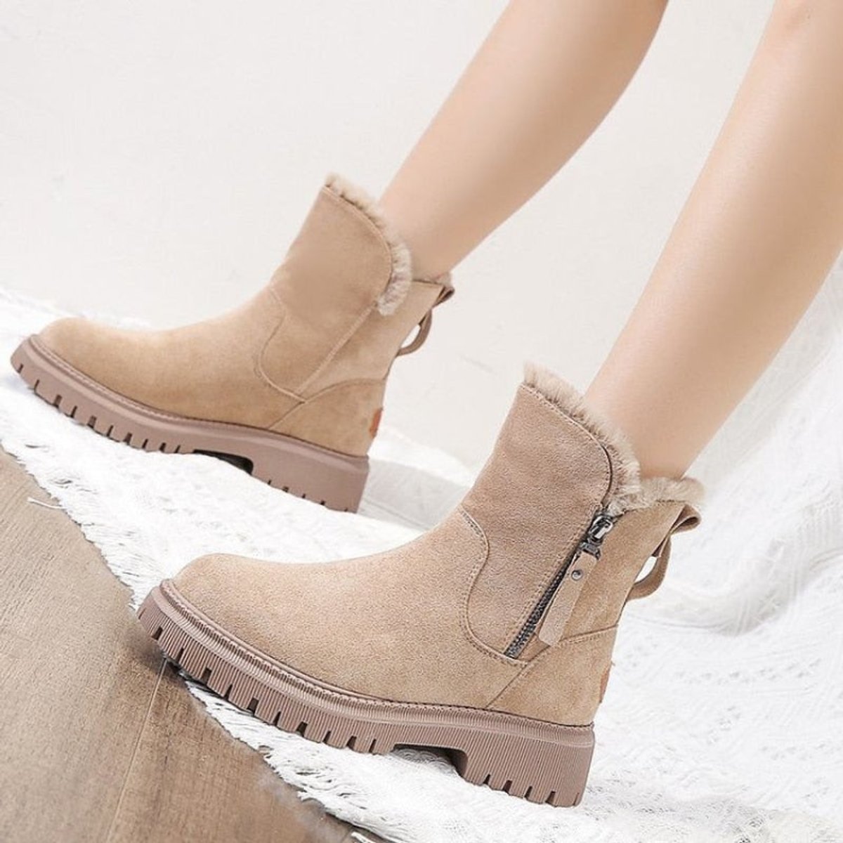 Women's Faux Suede Fleece-Lined Ankle Boots | Cozy Slip-On Winter Booties 2