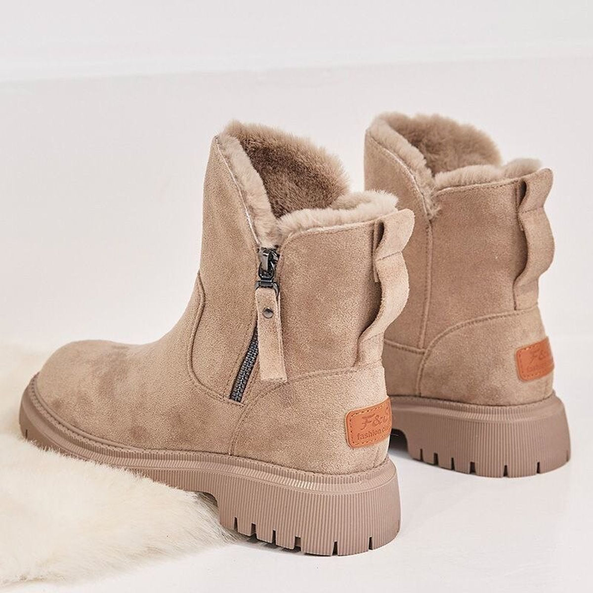Women's Faux Suede Fleece-Lined Ankle Boots | Cozy Slip-On Winter Booties 5