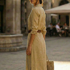 Women's Faux Suede Maxi Dress | Elegant Long Sleeve V Neck Formal Gown 1