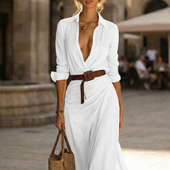 Women's Faux Suede Maxi Dress | Elegant Long Sleeve V Neck Formal Gown 2