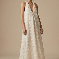 Women's Floral Appliqué Maxi Dress | Elegant Halter Backless Summer Gown 0