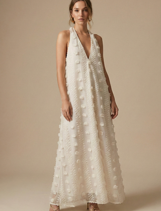 Women's Floral Appliqué Maxi Dress | Elegant Halter Backless Summer Gown 0