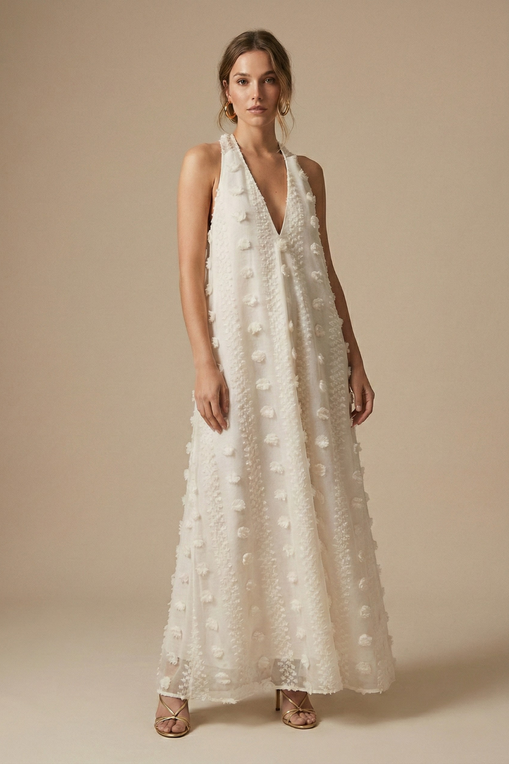 Women's Floral Appliqué Maxi Dress | Elegant Halter Backless Summer Gown 0