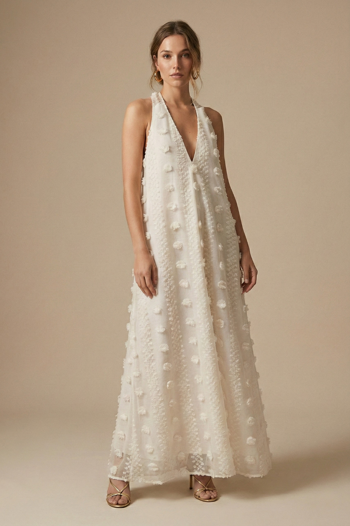 Women's Floral Appliqué Maxi Dress | Elegant Halter Backless Summer Gown 0
