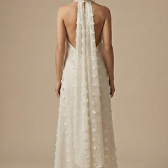 Women's Floral Appliqué Maxi Dress | Elegant Halter Backless Summer Gown 2