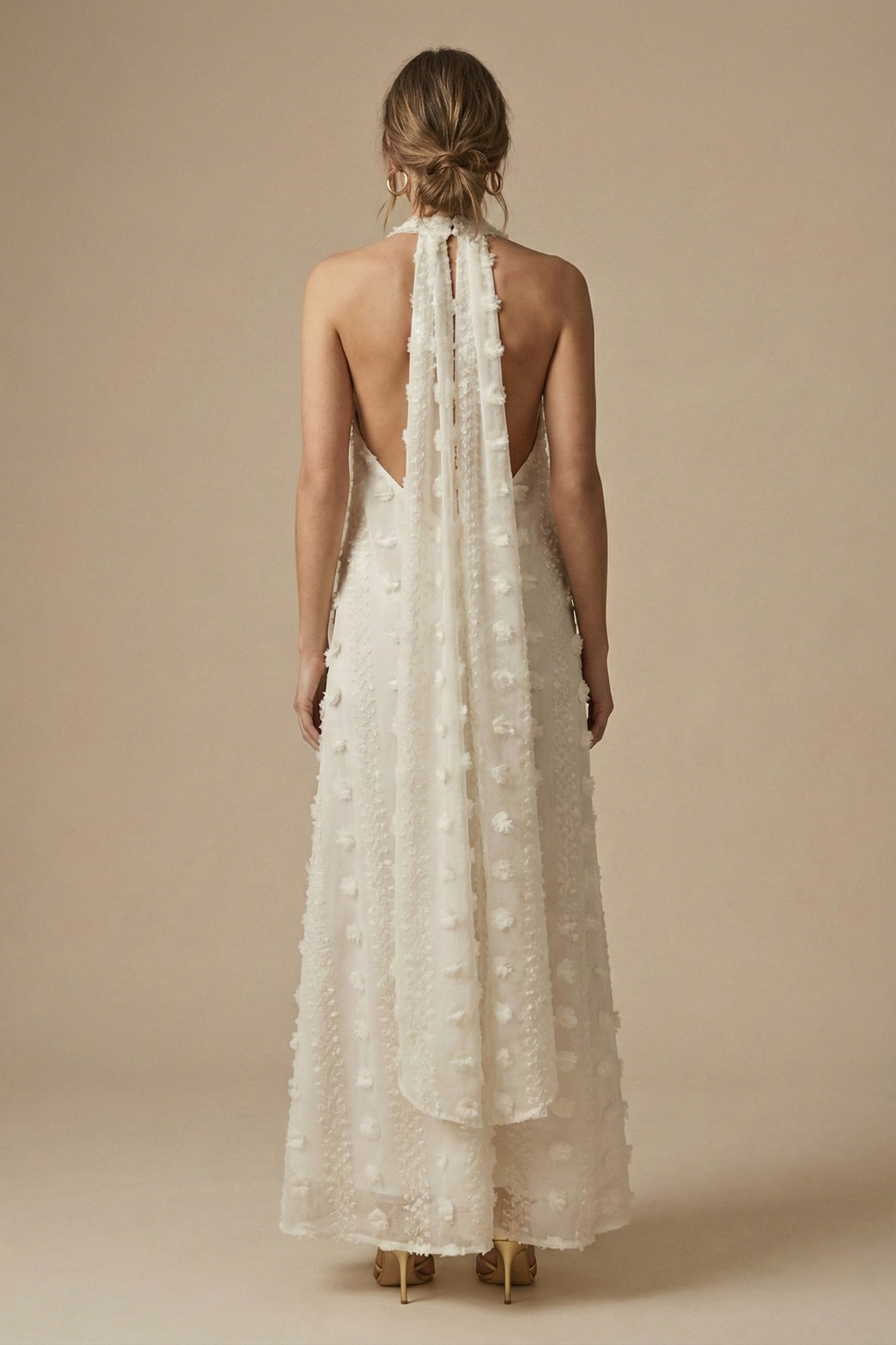 Women's Floral Appliqué Maxi Dress | Elegant Halter Backless Summer Gown 2