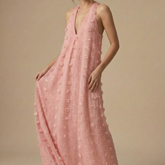 Women's Floral Appliqué Maxi Dress | Elegant Halter Backless Summer Gown 3