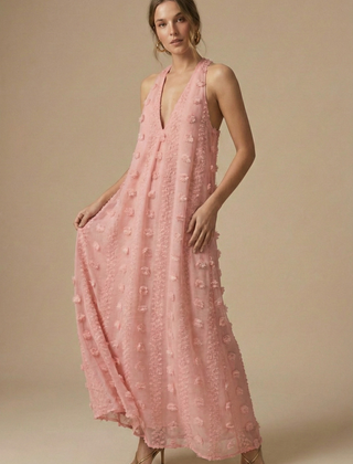 Women's Floral Appliqué Maxi Dress | Elegant Halter Backless Summer Gown 3