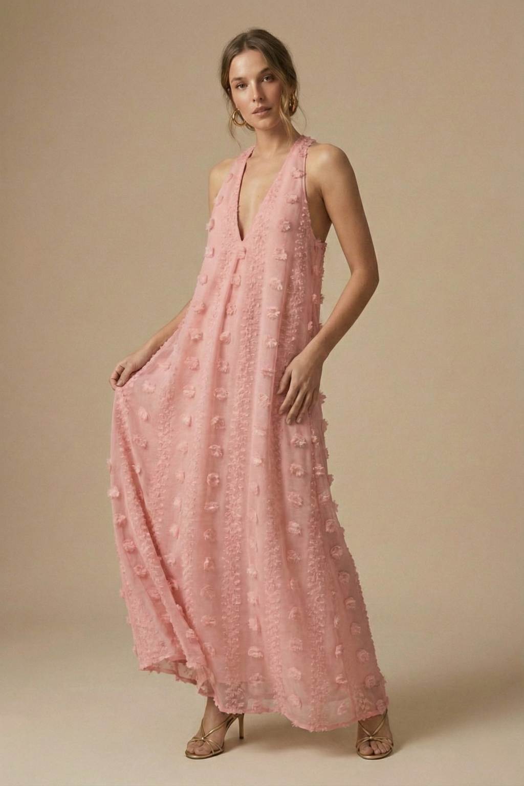 Women's Floral Appliqué Maxi Dress | Elegant Halter Backless Summer Gown 3