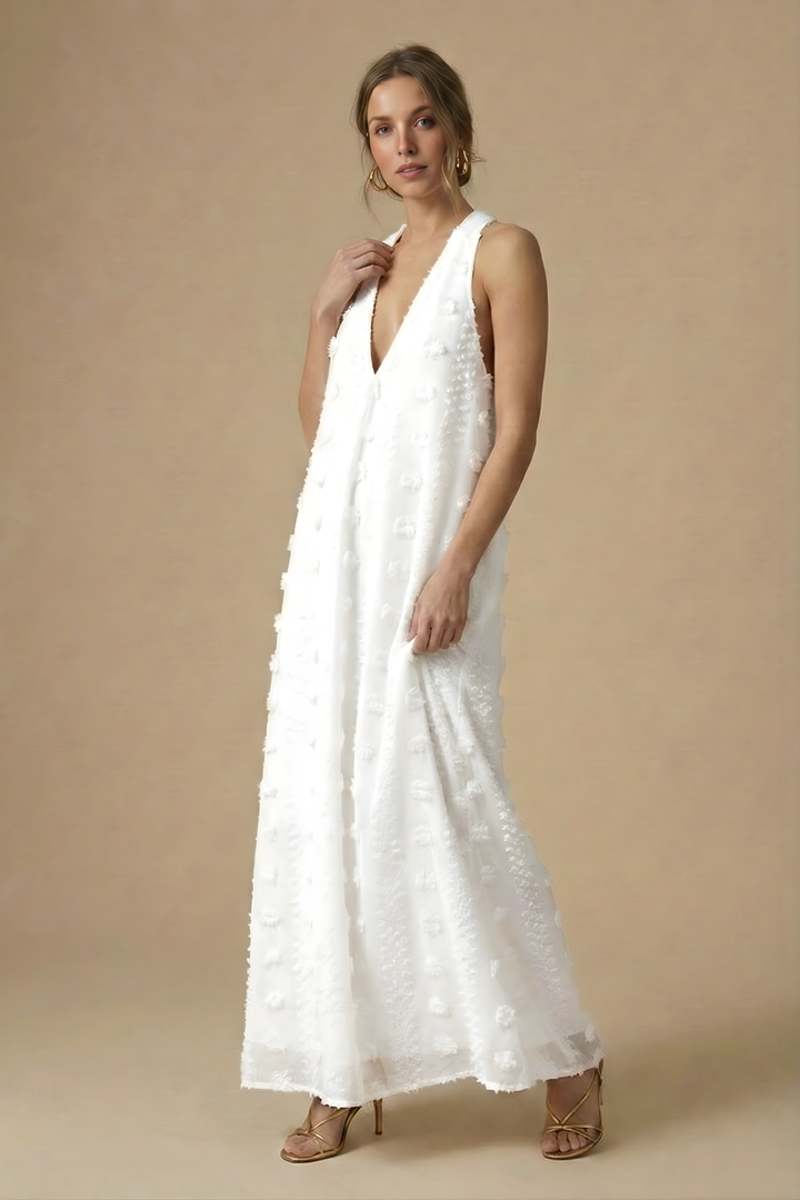 Women's Floral Appliqué Maxi Dress | Elegant Halter Backless Summer Gown 4