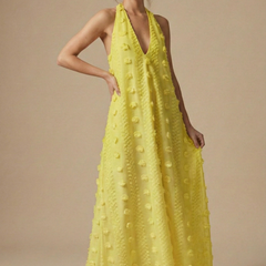 Women's Floral Appliqué Maxi Dress | Elegant Halter Backless Summer Gown 5