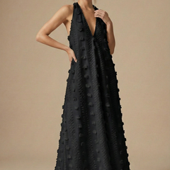 Women's Floral Appliqué Maxi Dress | Elegant Halter Backless Summer Gown 6