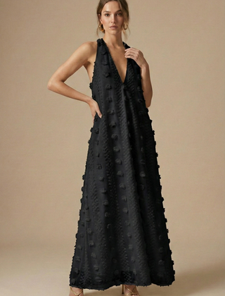 Women's Floral Appliqué Maxi Dress | Elegant Halter Backless Summer Gown 6