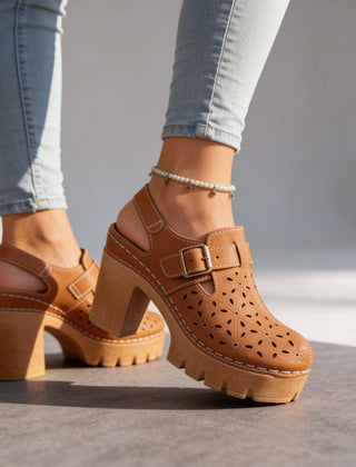 Women's Floral Cutout Platform Clogs | Stylish Chunky Block Heel Summer Shoes 0