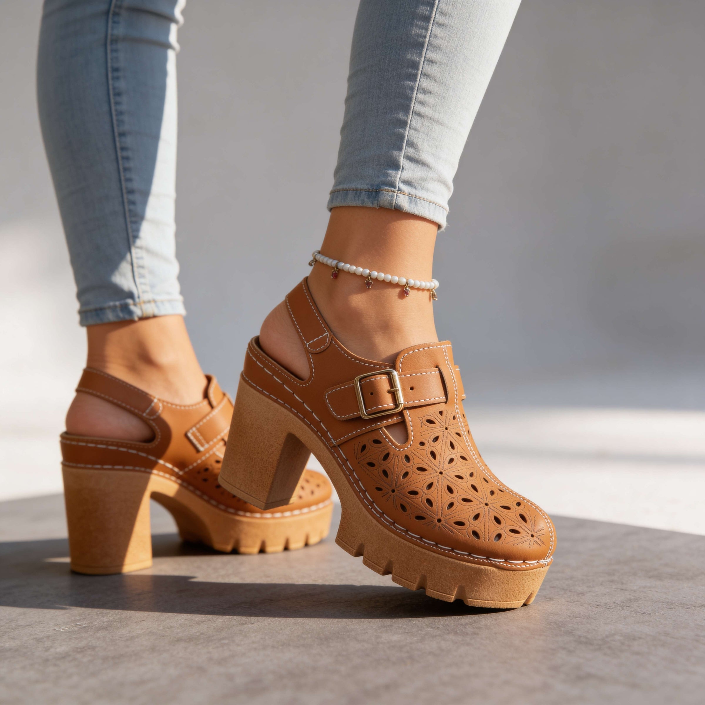 Women's Floral Cutout Platform Clogs | Stylish Chunky Block Heel Summer Shoes 0