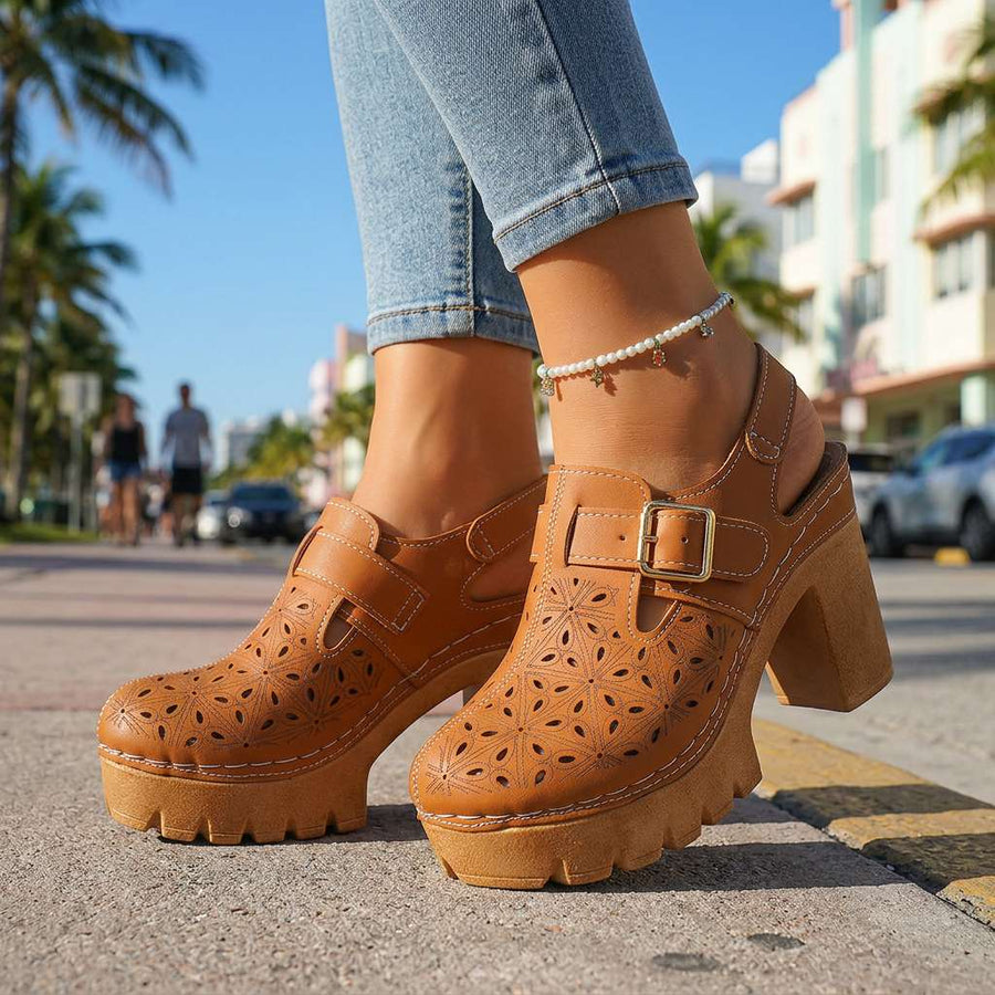 Women's Floral Cutout Platform Clogs | Stylish Chunky Block Heel Summer Shoes 1