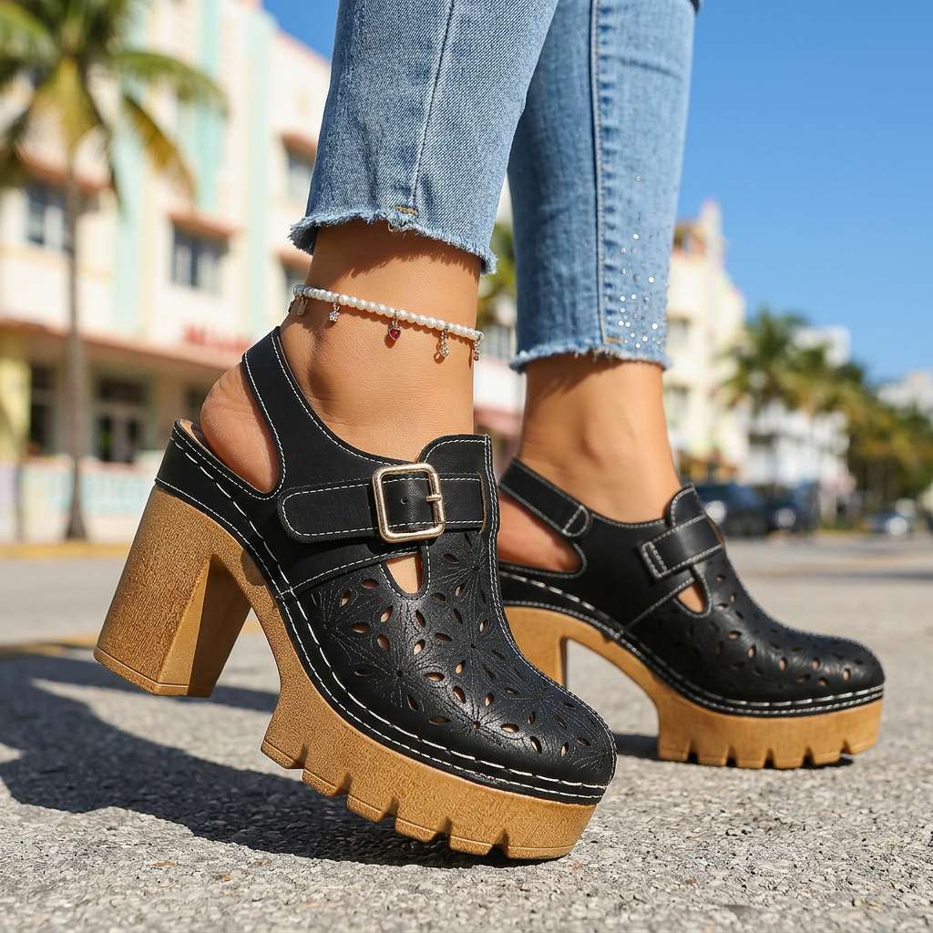 Women's Floral Cutout Platform Clogs | Stylish Chunky Block Heel Summer Shoes 2