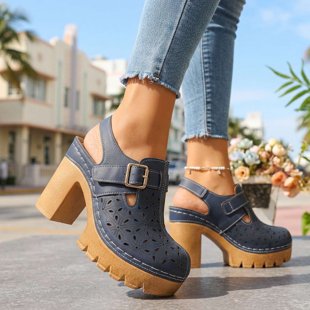 Women's Floral Cutout Platform Clogs | Stylish Chunky Block Heel Summer Shoes 3
