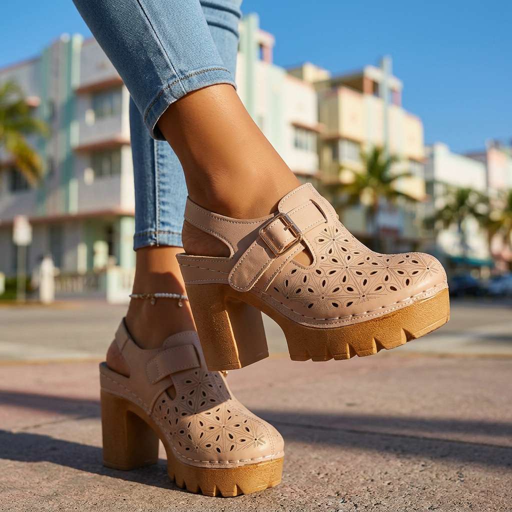 Women's Floral Cutout Platform Clogs | Stylish Chunky Block Heel Summer Shoes 5