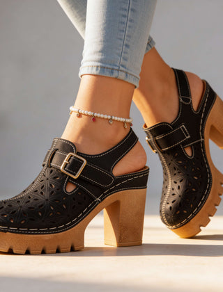 Women's Floral Cutout Platform Clogs | Stylish Chunky Block Heel Summer Shoes 6