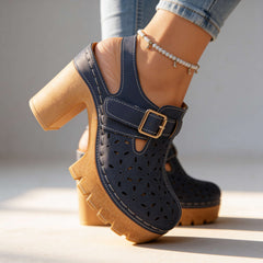 Women's Floral Cutout Platform Clogs | Stylish Chunky Block Heel Summer Shoes 7