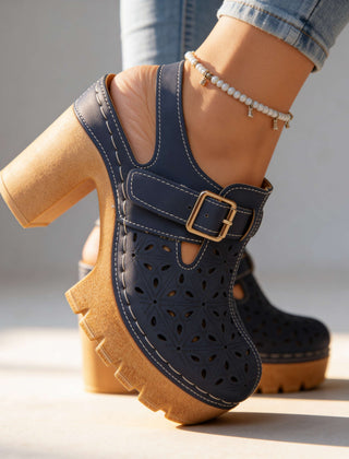 Women's Floral Cutout Platform Clogs | Stylish Chunky Block Heel Summer Shoes 7