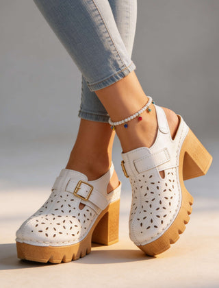 Women's Floral Cutout Platform Clogs | Stylish Chunky Block Heel Summer Shoes 8