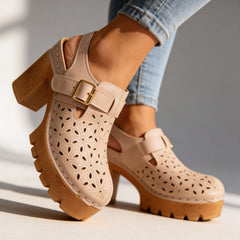Women's Floral Cutout Platform Clogs | Stylish Chunky Block Heel Summer Shoes 9