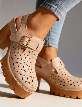 Women's Floral Cutout Platform Clogs | Stylish Chunky Block Heel Summer Shoes 9