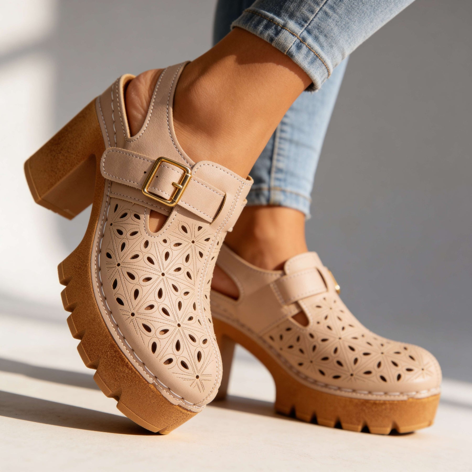 Women's Floral Cutout Platform Clogs | Stylish Chunky Block Heel Summer Shoes 9