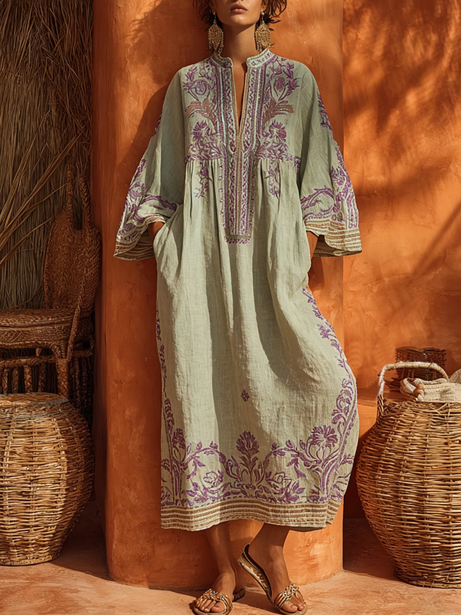 Women's Floral Embroidered Maxi Dress | Elegant Boho Summer Dress 0