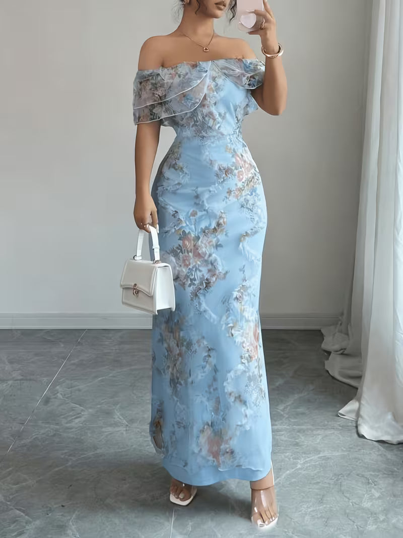Women's Floral Embroidered Maxi Dress | Elegant Off-Shoulder Summer Gown 0