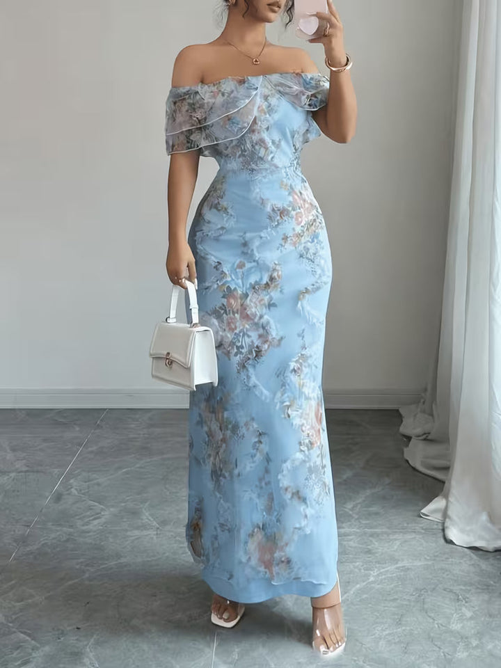 Women's Floral Embroidered Maxi Dress | Elegant Off-Shoulder Summer Gown 0