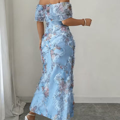 Women's Floral Embroidered Maxi Dress | Elegant Off-Shoulder Summer Gown 1