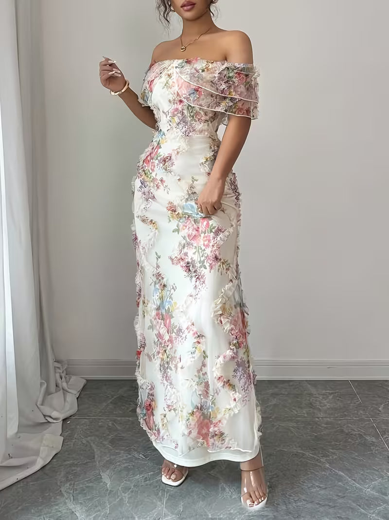 Women's Floral Embroidered Maxi Dress | Elegant Off-Shoulder Summer Gown 3