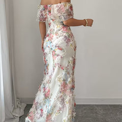 Women's Floral Embroidered Maxi Dress | Elegant Off-Shoulder Summer Gown 4
