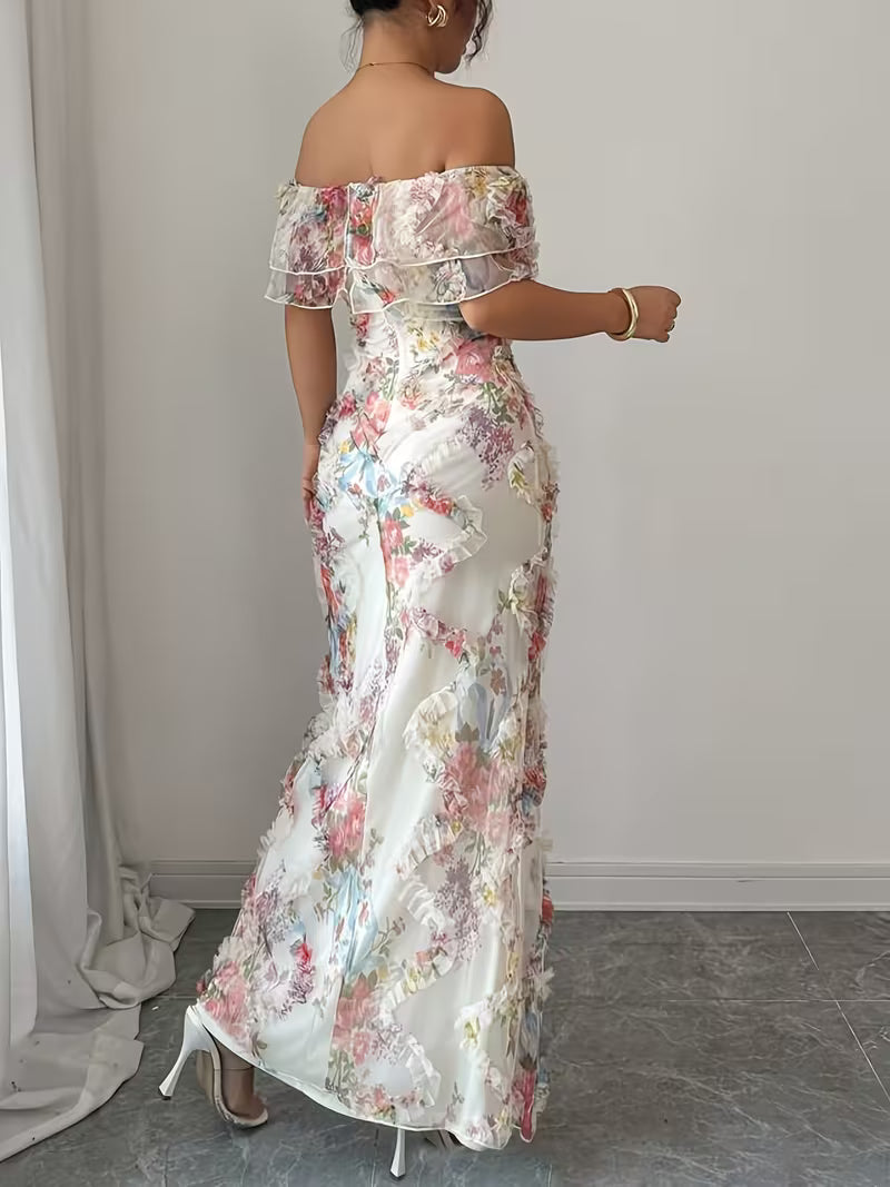 Women's Floral Embroidered Maxi Dress | Elegant Off-Shoulder Summer Gown 4