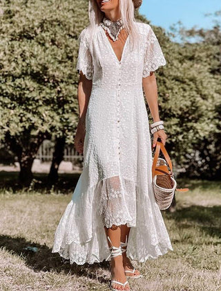 Women's Floral Lace Maxi Dress | Elegant V-Neck Boho Summer Gown 0