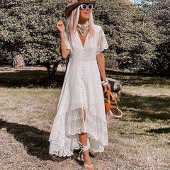 Women's Floral Lace Maxi Dress | Elegant V-Neck Boho Summer Gown 1