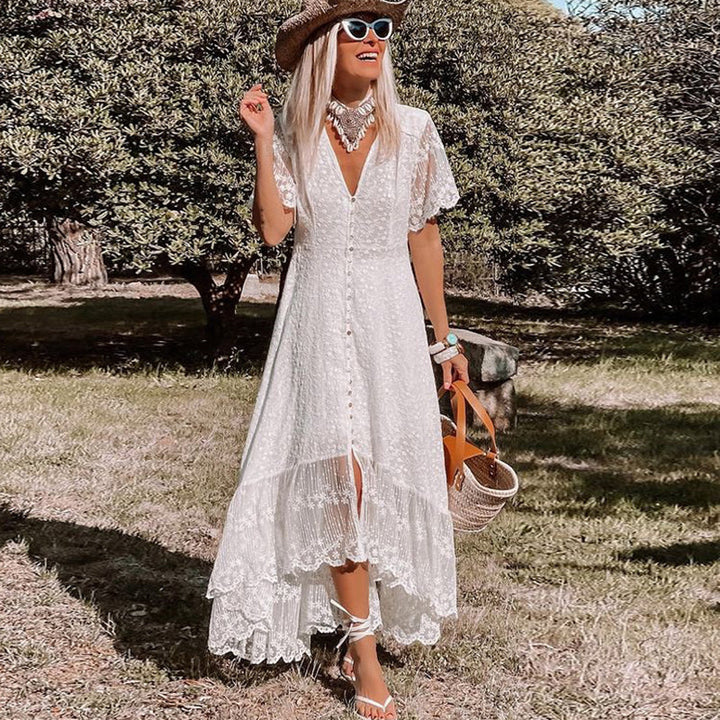 Women's Floral Lace Maxi Dress | Elegant V-Neck Boho Summer Gown 1