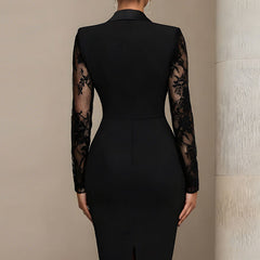 Women's Floral Lace Midi Dress | Elegant Cocktail Dress with Sheer Sleeves 1