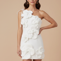 Women's Floral Mini Dress | Elegant Strapless Bodycon Summer Dress with 3D Appliqué 1
