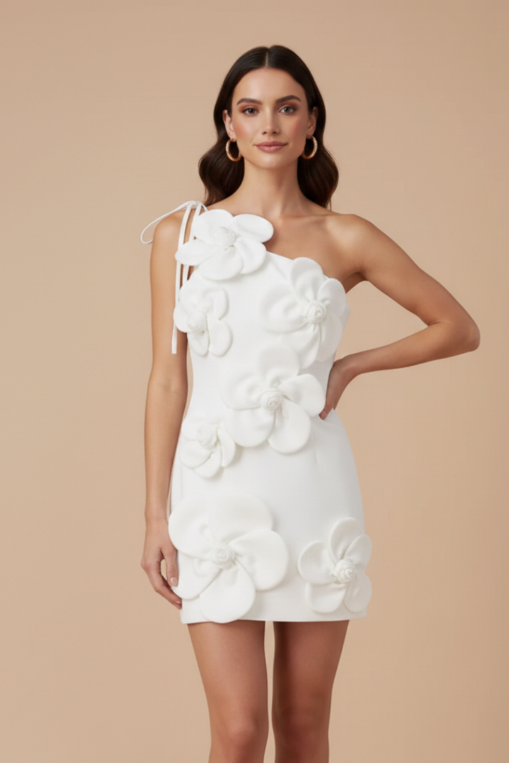 Women's Floral Mini Dress | Elegant Strapless Bodycon Summer Dress with 3D Appliqué 1