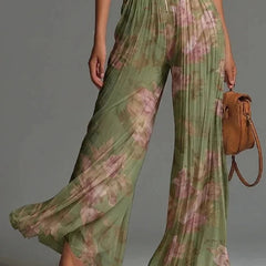 Women's Floral Pleated Jumpsuit | Elegant Halter Neck Wide Leg Design 3
