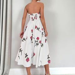 Women's Floral Print A-Line Dress | Elegant Strapless Summer Style 1